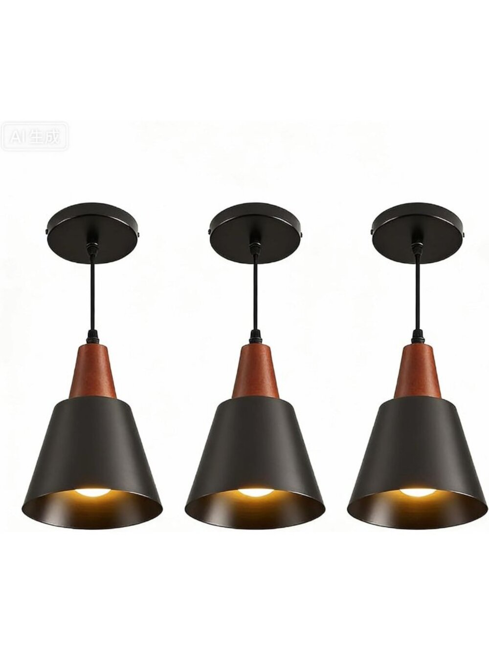 3 Pack Black Pendant Lights - Minimalist Industrial Ceiling Fixtures for Kitchen - Picture 1 of 8